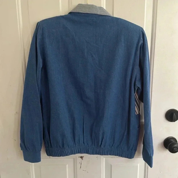 Vintage 80s Made in USA 100% Cotton Blue White Striped Button Front Jacket - Picture 3 of 5
